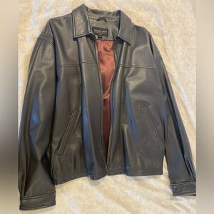 Golden Bear Men's Black Leather Bomber Jacket
